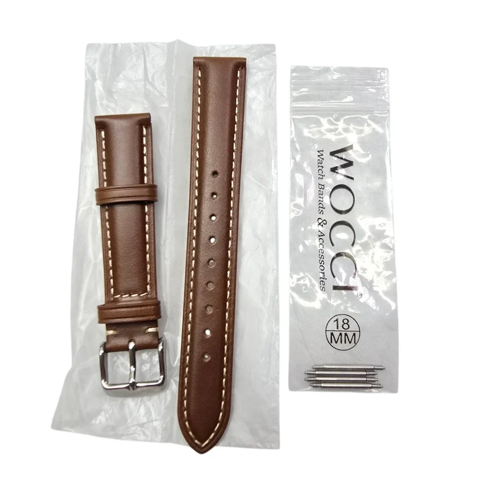 Wocci‎ Genuine Leather Watch Band Brown Silver Buckle 18MM FM 18T5X6ZK1